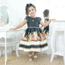 Vestido infantil jardim encantado floral preto com borboletas Vestido infantil jardim encantado floral preto com borboletas