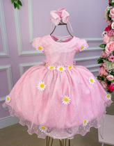 Vestido Infantil Jardim Encantado Margaridas Rosa