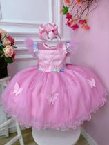 Vestido Infantil Jardim Encantado Rosa C/ Aplique Pérolas super luxo festa 2331RS