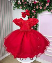 Vestido Infantil Jardim Encantado Vermelho para Festa