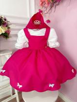 Vestido Infantil Jardineira Pink com Lenço Luxo Festa 3253BR