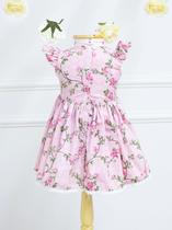 Vestido Infantil Jasmim Floral com Detalhes em Renda Guipir Tricoline 100 Algodão