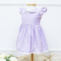 Vestido Infantil Jasmim Lilás Xadrez Detalhes Renda Charmosa 100 Algodão Vestido Infantil Jasmim Lilás Xadrez Detalhes Renda Charmosa 100 Algodão