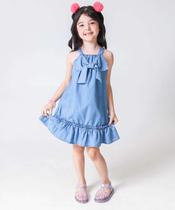 Vestido Infantil Jeans Babado Laço Tam 4 a 10-56203