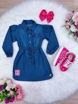 Vestido Infantil Jeans Com Manga Longa Look Think Positive Super luxo festa 0010JN