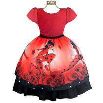 Vestido Infantil Joaninha Vermelha Luxo Festa Personagem
