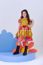 Vestido Infantil Junino Amarelo Colorido Florzinhas Festas