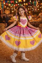 Vestido Infantil Junino Arraiá Amarelo Colorido Luxo para Festas