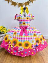 Vestido Infantil Junino Arraiá Festa São João Xadrez Rosa - Tamanho P, M e G Vestido Infantil Junino Arraiá Festa São João Xadrez Rosa - Tamanho P, M e G