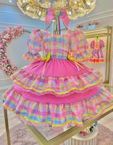 Vestido Infantil Junino Arraiá para Festas com Estampa Xadrez Colorido Vestido Infantil Junino Arraiá para Festas com Estampa Xadrez Colorido