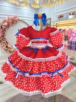 Vestido Infantil Junino Arraiá Vermelho C/ Desenho Corações