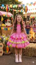 Vestido infantil Junino Banana Club Luxo Arraia do Chamego Pink Vestido infantil Junino Banana Club Luxo Arraia do Chamego Pink