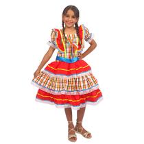 Vestido Infantil Junino Caipira Algodão Tamanho São João - Vestido Infantil Junino Caipira Algodão Festa