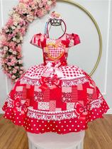 Vestido Infantil Junino Caipira Arraiá São João Xadrez Vermelho - Tamanhos Variados