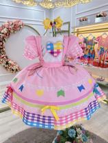 Vestido Infantil Junino Caipira para Festas Rosa Colorido Luxo Vestido Infantil Junino Caipira para Festas Rosa Colorido Luxo