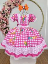 Vestido Infantil Junino Caipira Xadrez Rosa Chiclete Luxo - Tamanho Variado