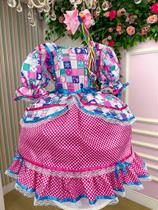 Vestido Infantil Junino Celebração Caipira Pink - Tecido Tecno Sporting Vestido Infantil Junino Celebração Caipira Pink - Tecido Tecno Sporting