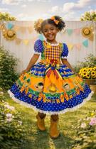 Vestido Infantil Junino Festa de São João Azul Royal Colorido