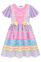 Vestido Infantil Junino Festa São Joao Rosa E Lilás Manga Curta Quadrilha Dança Confortável