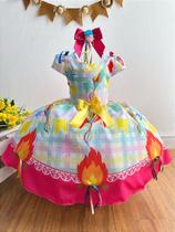 Vestido Infantil Junino Festa São João Xadrez Colorido para Meninas Vestido Infantil Junino Festa São João Xadrez Colorido para Meninas