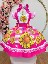 Vestido Infantil Junino Festas Pink Girassol Colorido Julino Quermesse Quadrilha São Joao