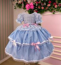 Vestido Infantil Junino Luxo Azul Bebê para Quadrilha e Festa Junina Vestido Infantil Junino Luxo Azul Bebê para Quadrilha e Festa Junina