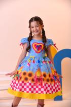 Vestido Infantil Junino Luxo Azul Girassol Colorido Vestido Infantil Junino Luxo Azul Girassol Colorido