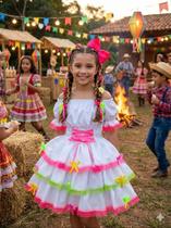 Vestido Infantil Junino Luxo Noivinha do Sertão - Festa Junina Vestido Infantil Junino Luxo Noivinha do Sertão - Festa Junina