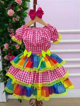 Vestido Infantil Junino Luxo Quermesse do Sertão Pink - Festa Junina Vestido Infantil Junino Luxo Quermesse do Sertão Pink - Festa Junina