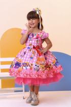 Vestido Infantil Junino Luxo Rosa Xadrez Bolofofos tamanho 1