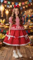Vestido Infantil Junino Luxo Vermelho Festa Junina - Tecido Tecnosport