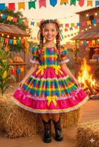 Vestido infantil Junino Mimadine Luxo Priscila Pink Xadrez