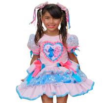 Vestido Infantil Junino Stitch Rosa e Azul Festa de São João Vestido Infantil Junino Stitch Rosa e Azul Festa de São João