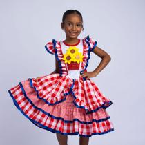 Vestido Infantil Junino Vaso Flor Xadrez Vermelho Fita Cetim Azul Muvile Tamanho:14 anos Vestido Infantil Junino Vaso Flor Xadrez Vermelho Fita Cetim Azul Muvile Tamanho:14 anos