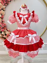 Vestido Infantil Junino Vermelho Xadrez Com Babados Luxo Vestido Infantil Junino Vermelho Xadrez Com Babados Luxo