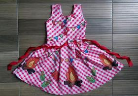 Vestido Infantil Junino Xadrez Fogueira Rosa Festa Junina Tecido Neoprene Vestido Infantil Junino Xadrez Fogueira Rosa Festa Junina Tecido Neoprene