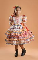 Vestido Infantil Junino Xadrez Vermelho Flower Lizzie