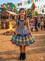 Vestido infantil juvenil Banana Club Luxo Arraia do Chamego Preto