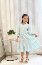 Vestido Infantil Juvenil Com Manga Longa Com Botões E Cinto Estilo Casual Romântico