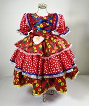 Vestido Infantil Juvenil de Festa Junina Caipira Arraiá Luxo Tam 4 ao 12 COD.000537 + Acessório