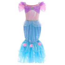Vestido Infantil Juvenil Fantasia Carnaval Halloween de Princesa Sereia Ariel Luxo Azul e Rosa Vestido Infantil Juvenil Fantasia Carnaval Halloween de Princesa Sereia Ariel Luxo Azul e Rosa