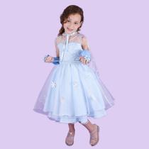 Vestido Infantil Juvenil Frozen Elsa Festa Princesa Capa Removível Vestido Infantil Juvenil Frozen Elsa Festa Princesa Capa Removível