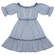 Vestido Infantil/Juvenil Look Jeans Ombro a Ombro Jeans