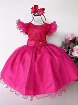Vestido Infantil Juvenil Marie Pink Luxo C/ Aplique Flores