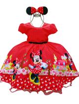 Vestido Infantil Juvenil Minnie Vermelha Luxo Temático Perfeito para Princesa Aniversário