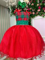 Vestido Infantil Juvenil Natalino Vermelho Festa Tule Luxo para Meninas