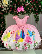 Vestido Infantil Juvenil Temáticos Da Gigi Princesas Rosa