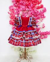 Vestido infantil juvenil vermelho xadrez junino junina tam 4 ao 16