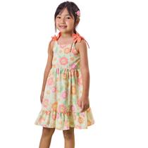 Vestido Infantil Kukiê em Light Peach Estampa Flores Verde