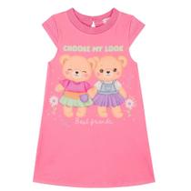 Vestido Infantil Kukiê em Malha Confort Estampa Ursinhos Rosa